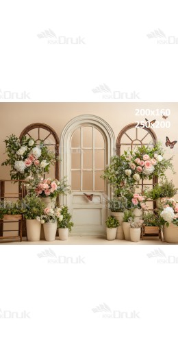 Tło fotograficzne „Kwiatowe drzwi z motylami w stylu vintage” | E649